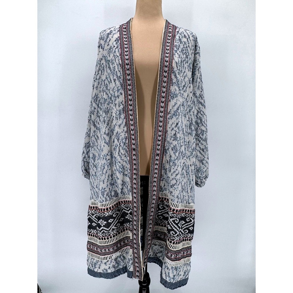 Maeve Anthropologie Blue White Embroidered Cotton Kimono Cardigan XS/S OB1164438